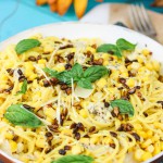 Late summer's sweet crisp corn and gluten-free pasta is added to a creamy basil goat cheese sauce that helps to mellow the spice of red pepper flakes and adds an herbal creamy flavor to the sweet and spicy mix. The toasted sunflower seeds are the perfect late summer garnish and add a bit of crunch and texture. www.ahotsouthernmess.com