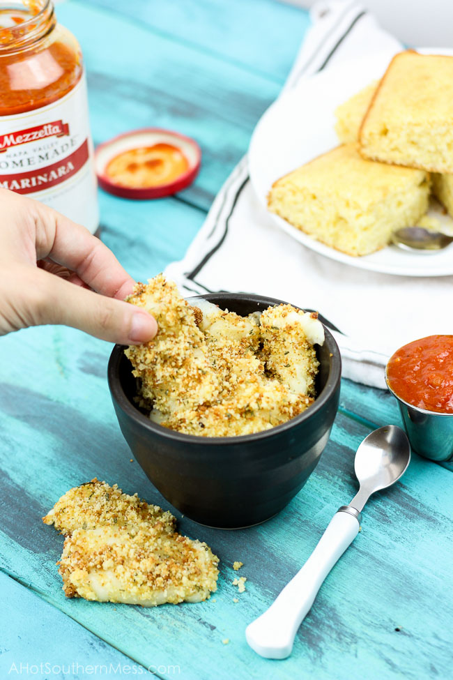 Baked Honey Cornbread Mozzarella Sticks
