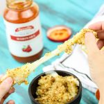 Baked Honey Cornbread Mozzarella Sticks (with spicy marinara) is such an easy and delicious twist on a party favorite! Perfect for birthday party finger food to tailgaiting! www.ahotsouthernmess.com