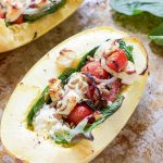 This basil goat cheese spaghetti squash combines creamy goat cheese, fresh basil and grape tomatoes, and of course a bit of garlic into this amazing and fresh dish that's just perfect if you are looking for something light, cheesy, and delicious!