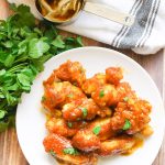 Georgia Gold Chicken Recipe is both gluten free and completely baked and is KFC Inspired. Lightly breaded chicken pieces are dunked in a Georgia honey barbeque sauce and then baked to perfection!