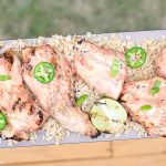 Grilled strawberry mango chicken with fresh jalapenos and grilled lime on a bed of fluffy brown rice! This healthy delicious meal puts a light tropical flavor in every bite! image 7