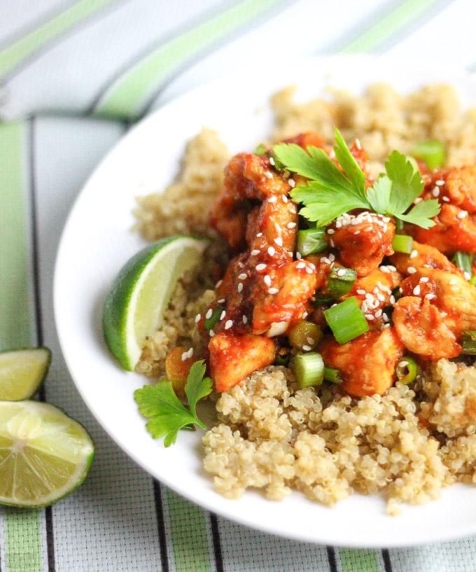 sriracha lime chicken is the easiest and best weeknight meal! In less than 30 minutes you can have this healthy meal too! Gluten-free and spicy! www.ahotsouthernmess.com