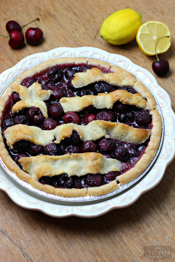 This all-american classic is perfect all summer long, from Memorial Day to the Forth of July to Labor Day, this easy, fresh, gluten-free moonshine cherry pie will be a hit at any summer party! Find the easy recipe at www.ahotsouthernmess.com