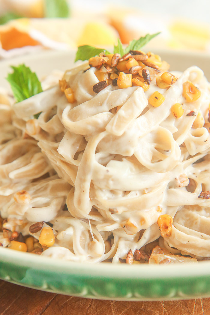 Goat Cheese Pasta Sauce + Sweet Corn and Sunflower Seeds