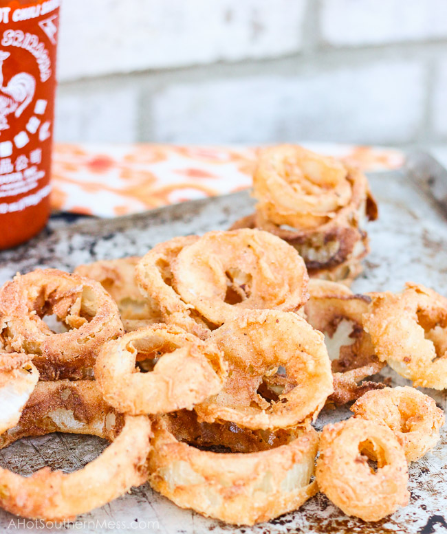 Sweet Spicy Honey Sriracha Onion Rings