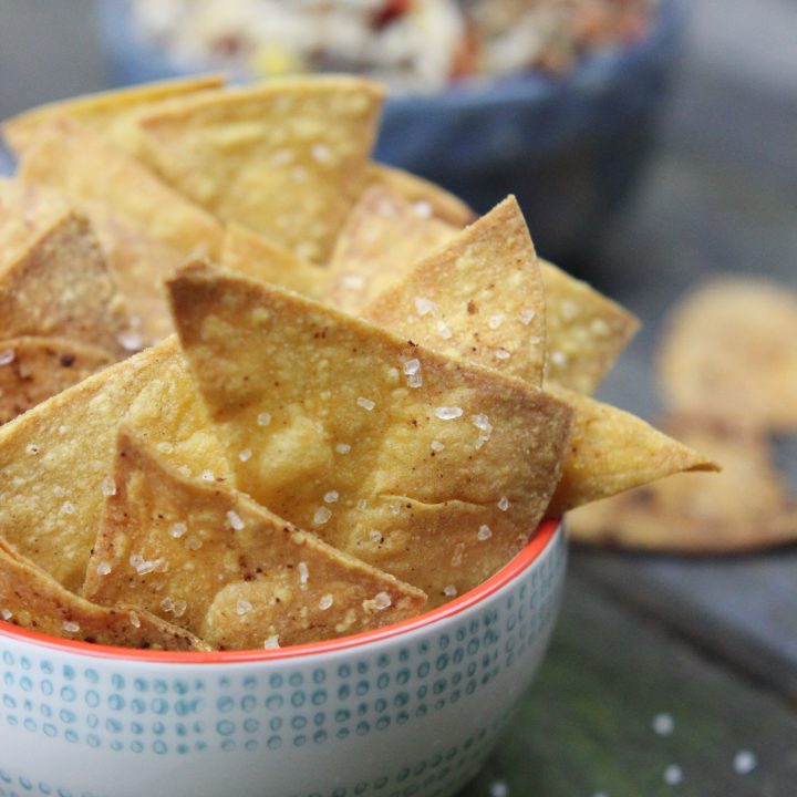 Baked Spicy Chili Lime Tortilla Chips (Gluten-Free)