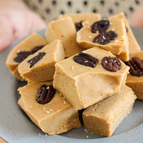 quick easy White Chocolate Pumpkin Fudge with Bourbon Candied Pecans
