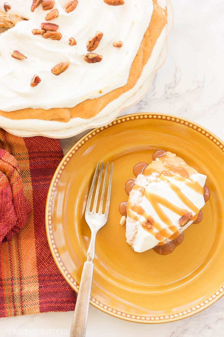 A smooth, sweet, pumpkin dessert that has a mousse-like texture with all the flavor of sweet pumpkin and cream. This gluten-free pumpkin mousse pie is an easy gluten-free option for all those pumpkin pie lovers this holiday season!