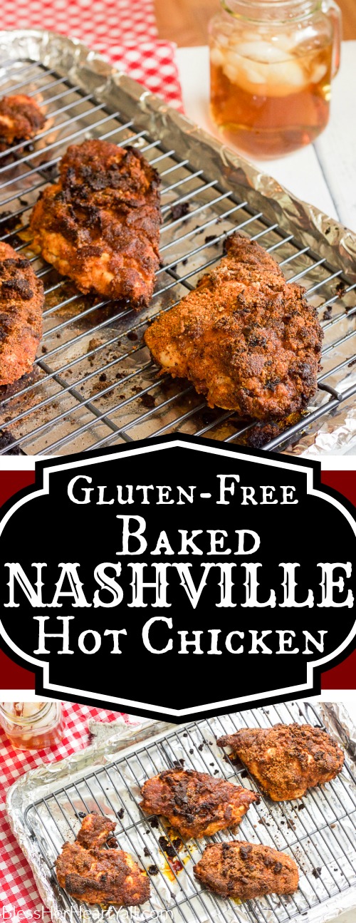 This gluten-free baked Nashville hot chicken recipe combines sweet and spicy flavors that's crispy crunchy on the outside and oh so juicy on the inside.  Now you can have this southern treat at home and a much healthier gluten free baked version at that!