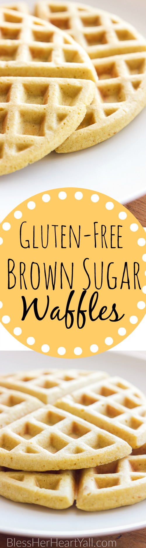 Yum!  These gluten-free brown sugar waffles are fluffy, soft, with a hint of brown sugar.  A gluten-free 5-minute breakfast never tasted so good!