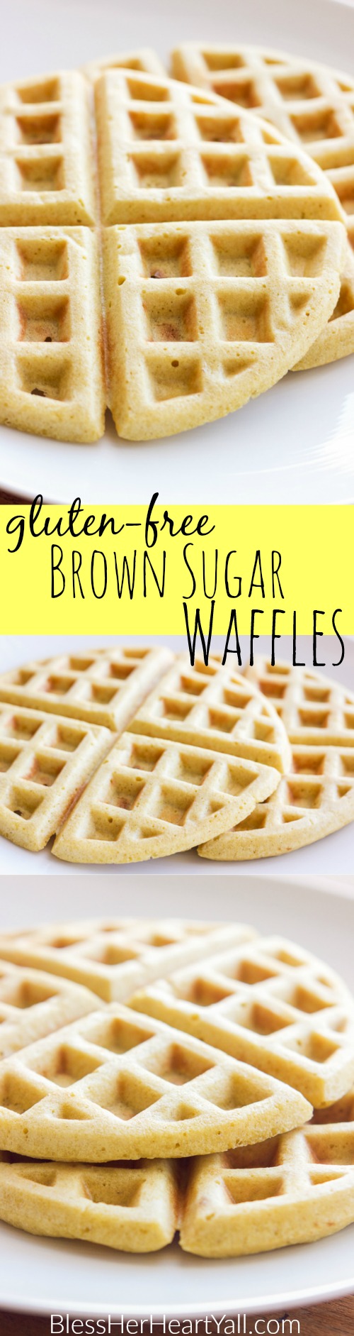 Yum! These gluten-free brown sugar waffles are fluffy, soft, with a hint of brown sugar. A gluten-free 5-minute breakfast never tasted so good!