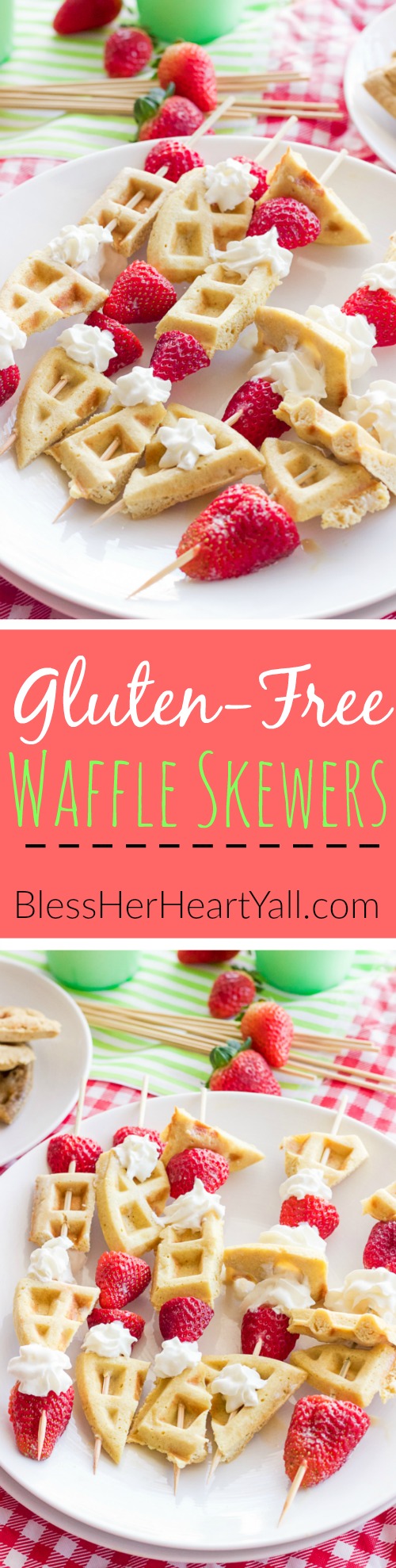 These gluten-free waffle skewers make breakfast fun and tasty. The sweet brown sugar waffles go great with fresh berries and creamy whipped cream. And the best part? Breakfast is on a stick!