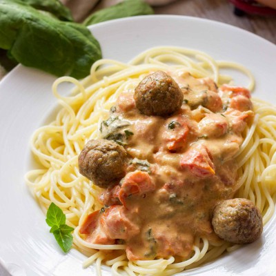 Easy Goat Cheese Spaghetti and Meatballs