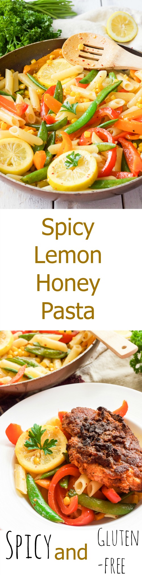 This spicy lemon honey hot chicken pasta dish is an amazing light, sweet and spicy pasta dish, topped with juicy, crispy gluten-free hot chicken, for one delicious meal!