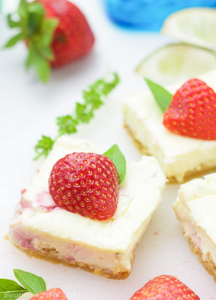 Gluten Free Strawberry Basil Margarita Cheesecake Squares