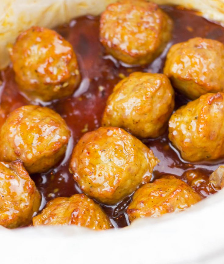 Slow Cooker Honey Peach Chipotle Meatballs