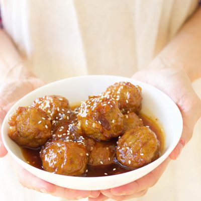 Slow Cooker Honey Peach Chipotle Meatballs (Gluten Free, Paleo)