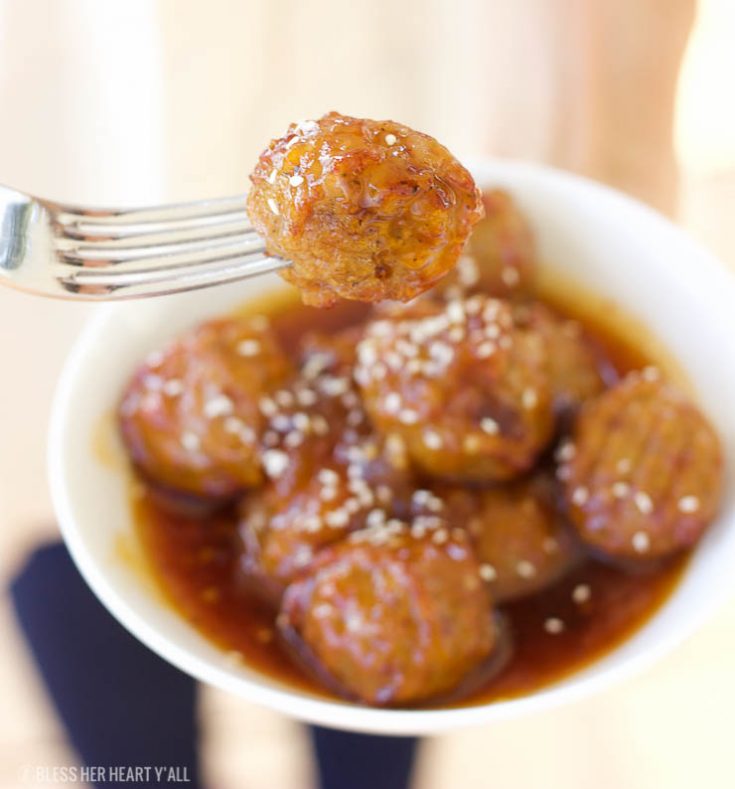 Slow Cooker Honey Peach Chipotle Meatballs