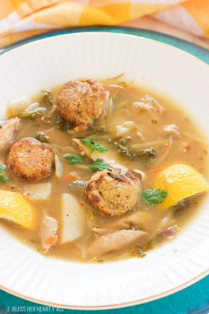 Healthy Leftover Lemon Garlic Turkey Meatball Soup (Gluten Free, Paleo