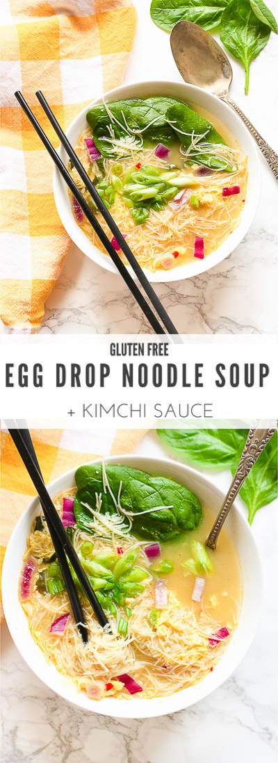 Egg Drop Noodle Soup + Kimchi Sauce is a one pot gluten free and dairy free recipe and ready in under 30 minutes!