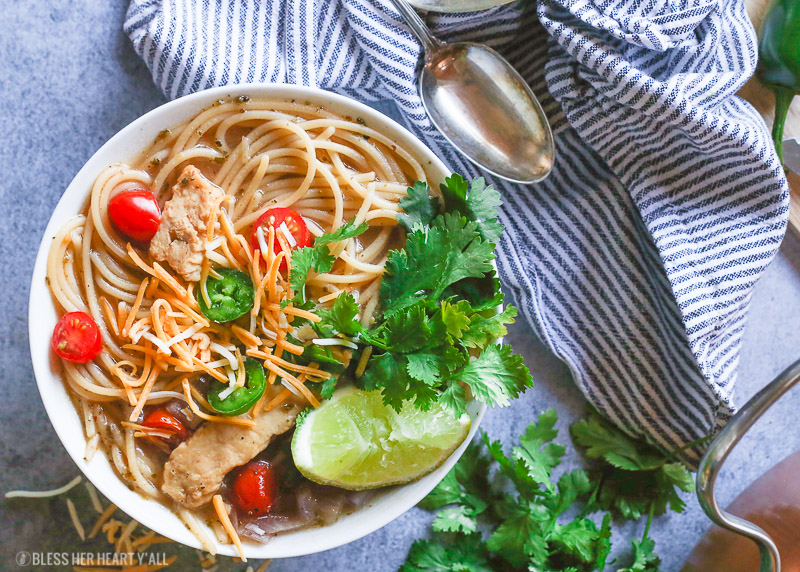 Healthy One Pot Mexican Chicken Noodle Soup - Gluten Free & Quick