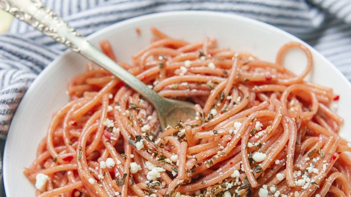 Red Wine Pasta + Garlic Basil Goat Cheese Sauce - Gluten Free