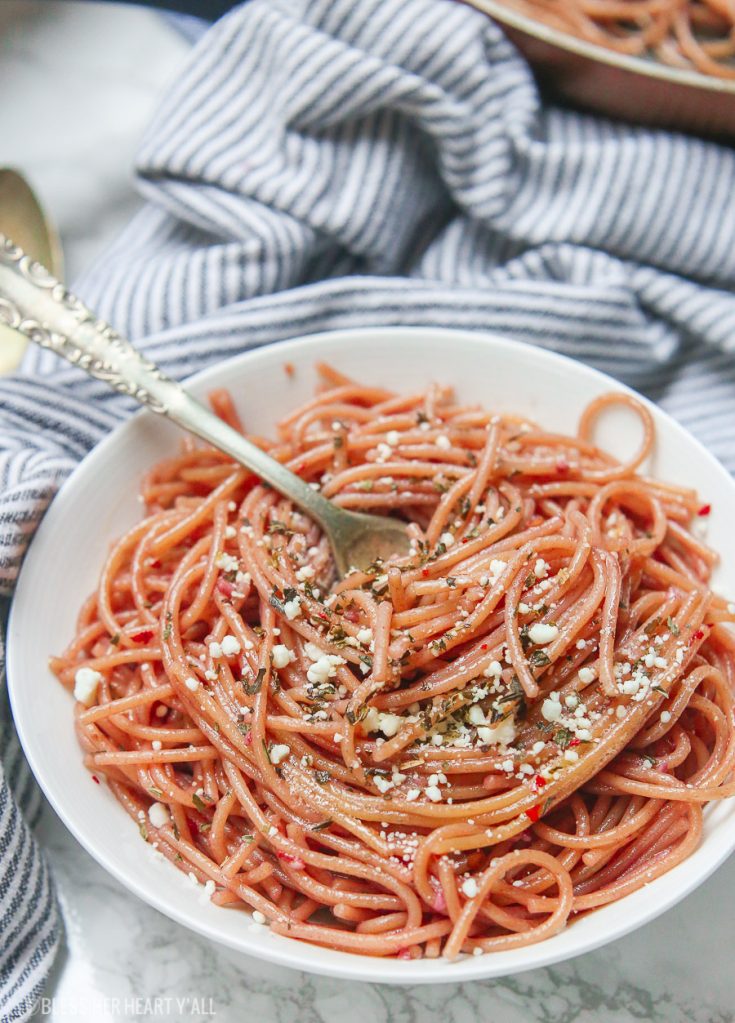 Red Wine Pasta + Garlic Basil Goat Cheese Sauce - Gluten Free