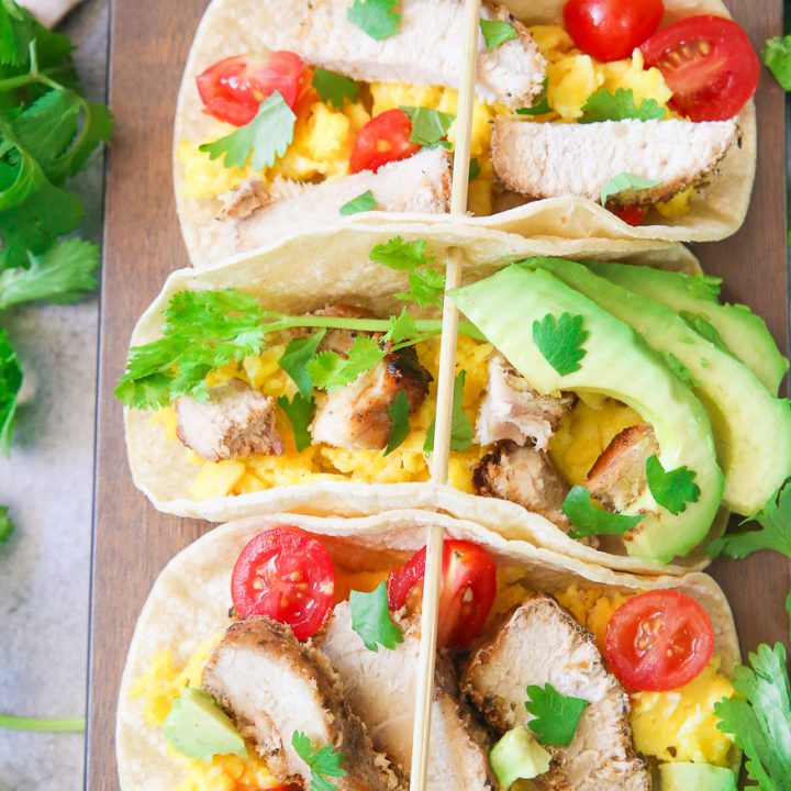 Easy and fresh pork breakfast tacos are a simple and healthy option to make for a filling gluten free breakfast that the whole family will love!