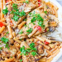 Cajun chicken pasta melts juicy cajun-seasoned chicken breasts with al dente gluten-free noodles in an easy creamy pasta sauce and sprinkled with extra gooey cheeses and herbs all in under 30 minutes! image 6