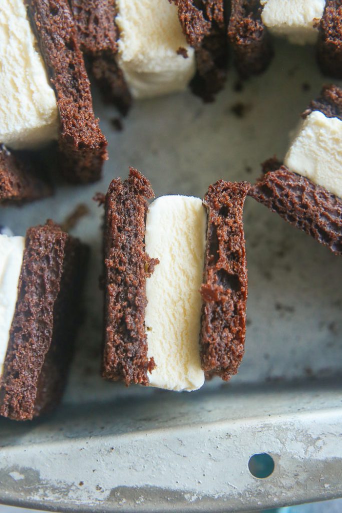 Ice cream sandwiches in a row in pan