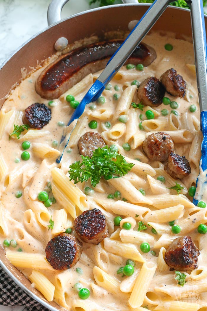 Easy Bratwurst Pasta: The Adult Version of Mac n' Cheese with Hot Dogs!