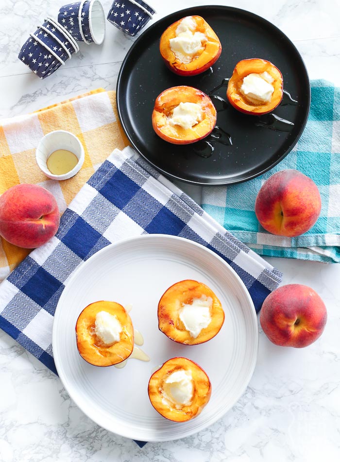 Gluten Free Grilled Peaches and Cream ready to be served