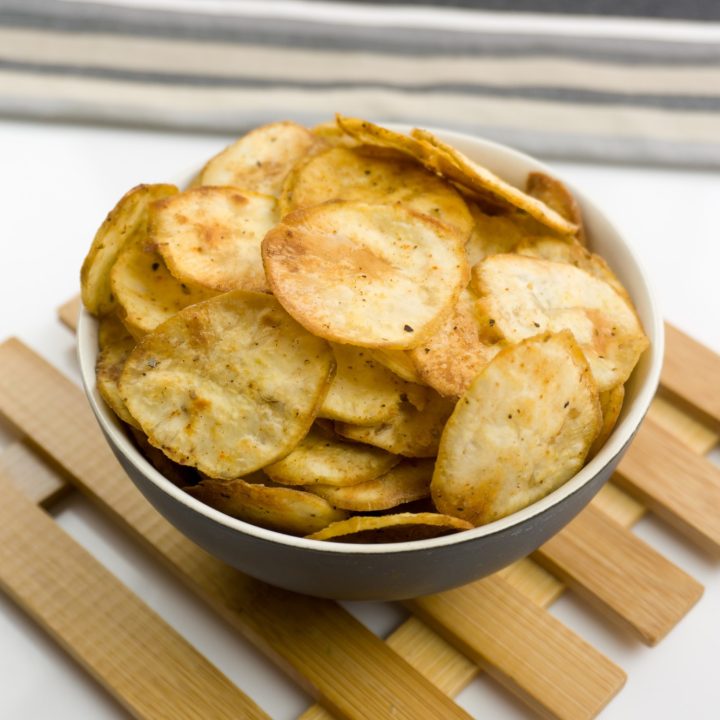 baked sweet potato chips bowl setting